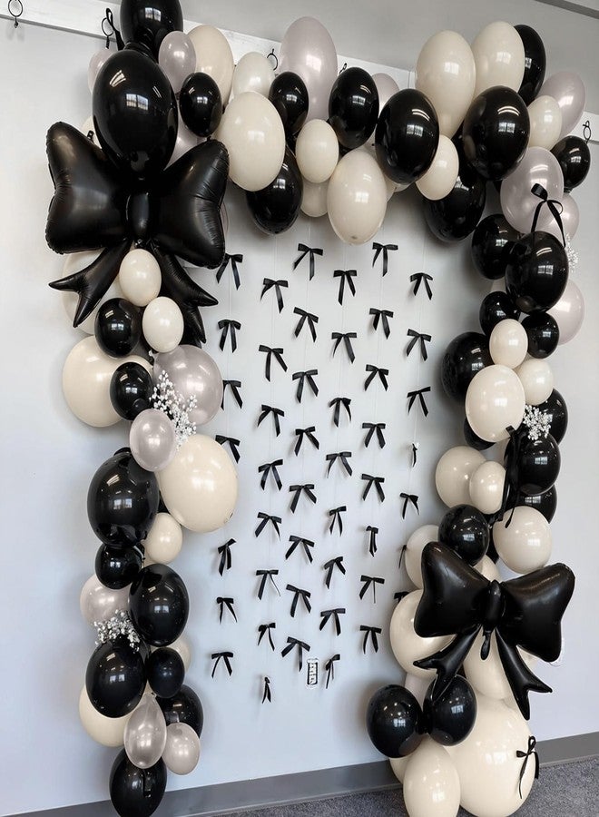 Togvu Black Bow Balloon Arch, Black White Coquette Birthday Decorations, Double Stuffed Pearl Sand White Ivory Black Balloon Garland with Foil Bow Balloons for Engagement Wedding Bridal Shower Bachelorette - Image 4